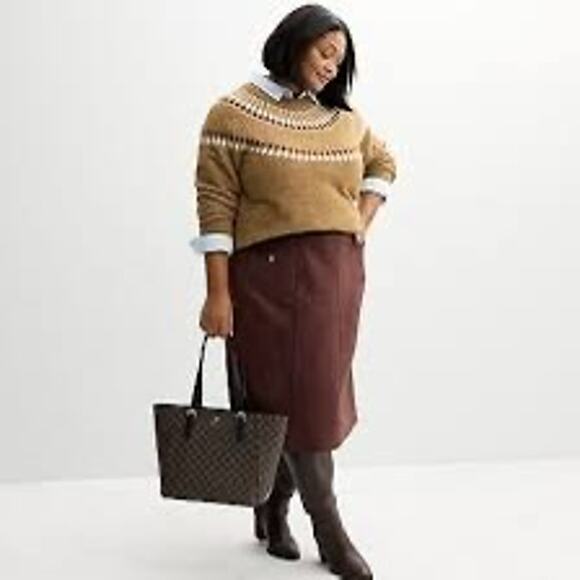 Plus Size Croft & Barrow Chocolate Brown Faux Suede Midi Skirt Sz 1X - Picture 1 of 7